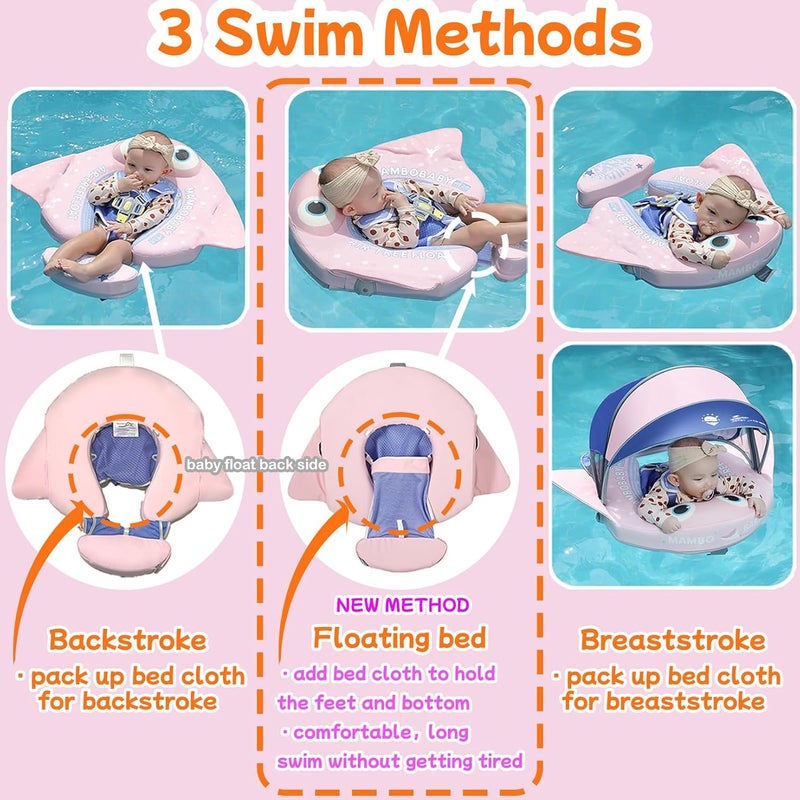V Convey Mambobaby Float with Canopy and Tail New Upgraded Non-Inflatable Baby Pool Float Mambo Float Swim Trainer Solid Infant Swim Float Adjustable Pearl Foam Baby Swim Ring - Image 3